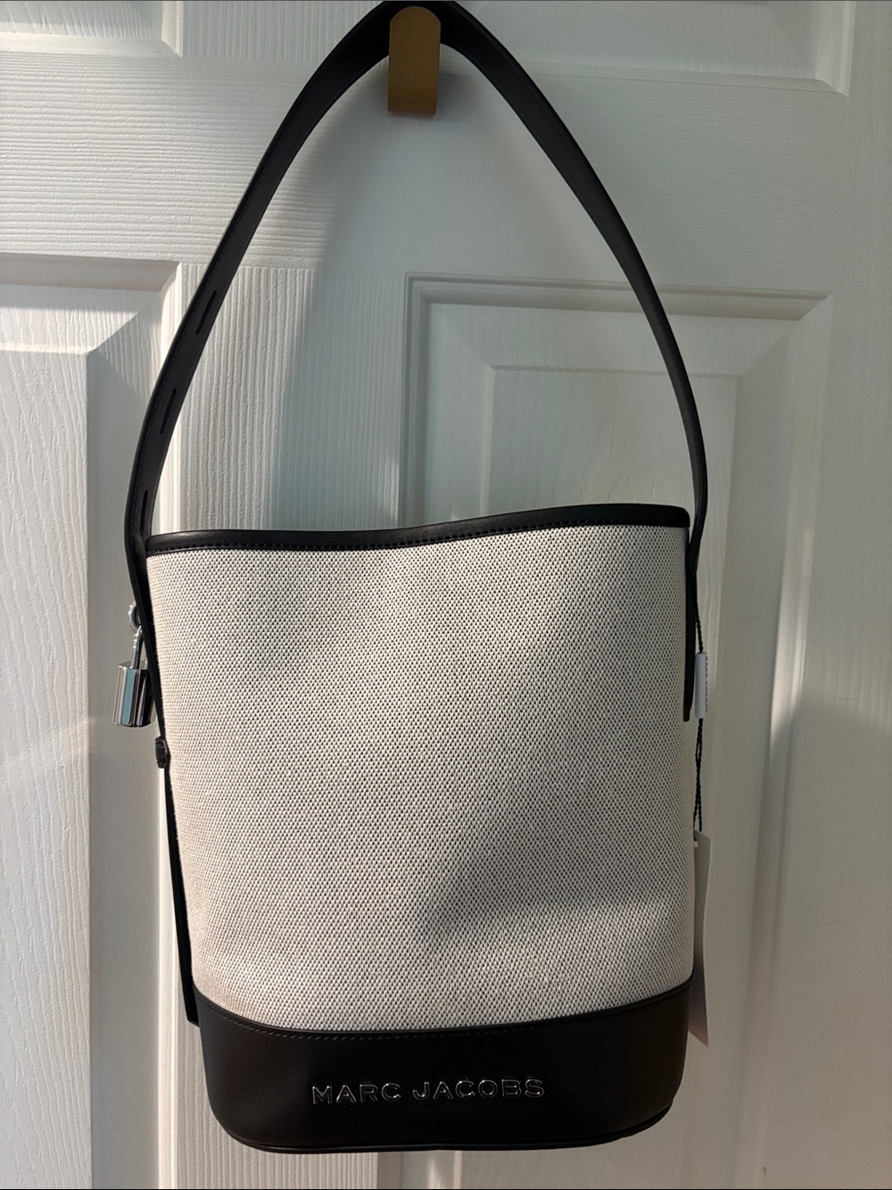Marc Jacobs Cream Canvas and Black Leather Bucket Bag